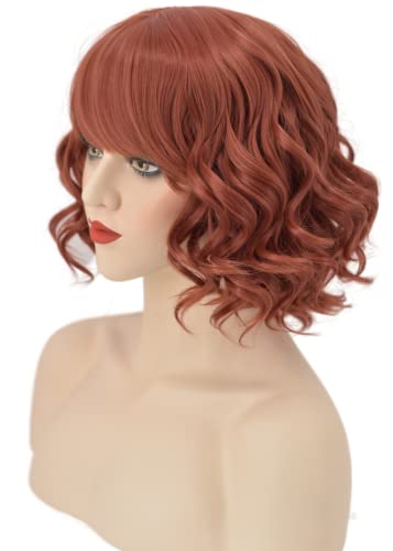 RUISITANG ladies short curly hair fox red brown wig natural layered Halloween costume cosplay wig with wig cap