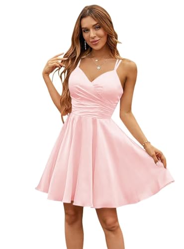 Spaghetti Straps Homecoming Dresses for Teens with Pockets A-Line Short Prom Dress Fitted Party Dress LA06