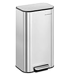 SONGMICS Kitchen Bin, 30 L Pedal Bin, Steel Trash Bin, Soft-Close Lid, Stays Open, Inner Bucket, Wide Non-Slip Pedal, Metallic Silver LTB546E01