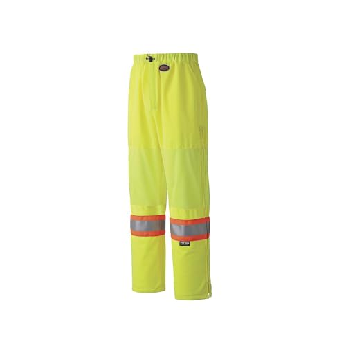 Pioneer Easy Boot Access 5 Pockets Work Pants, Adjustable Elastic Waist, Hi Vis and Reflective Stripe, Yellow-Green, S, V1070360-S