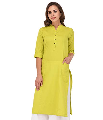 Image of Pistaa's Women's Cotton Relaxed Fit Straight Solid Kurta With Two Patch Pockets