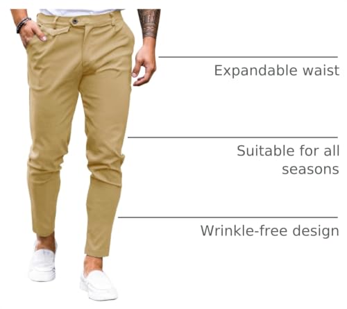 Image of Mens Chinos Slim Fit Pants Stretch Tapered Dress Pant Casual Trousers