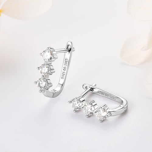 Moissanite Hoop Earrings for Women, Lab Imitation Diamond Huggie Earrings, 18K White Gold Plated D Color Round Cut 925 Sterling Silver Earrings, GRA Certified3