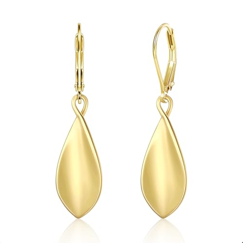 BoutiqueLovin 925 Sterling Silver Leaf Dangle Earrings for Women Dangling Leverback Earrings for Women Hypoallergenic Leaf Curved Drop Earrings Jewelry Gifts