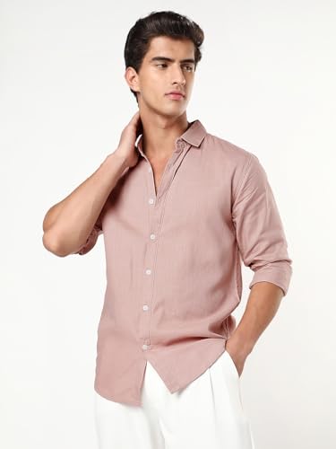 Image of Urbano Fashion Men's Linen Blend Full Sleeve Relaxed Fit Casual Solid Shirt