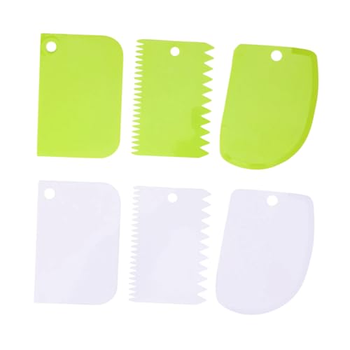 VICASKY 6 Stück Kunststoff Teigschaber mit Doppelseitigem Kamm Flexibler Gebogener und Flacher Küchenschaber für Backen Teigverarbeitung und Schüsselreinigung Spülmaschinenfest