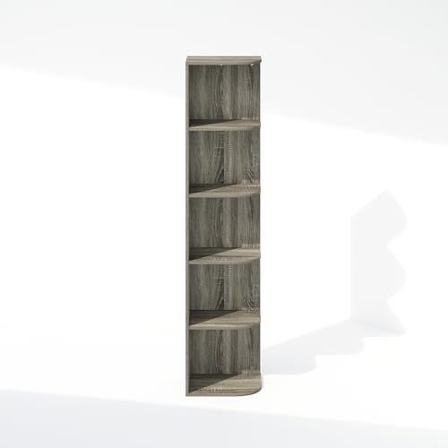 Image of Furinno Reed Corner Shelf, 5-Tier Corner Bookshelf, Book Shelf, Corner Shelves, Storage Rack, for Organization and Storage, Home Office, Living Room, French Oak