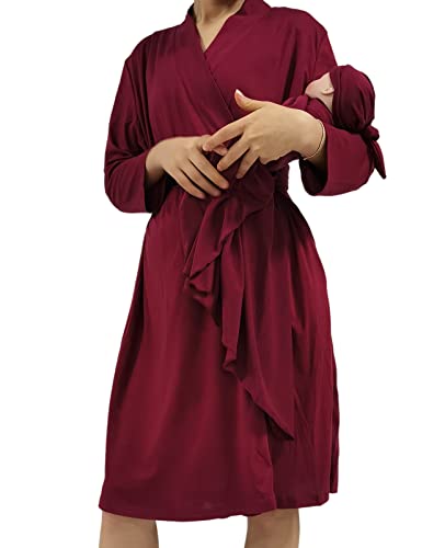 Image of QTECLOR Mommy Robe for Maternity with Matching Swaddle Blanket Girls Boys, Delivery Labor Robe for Hospital Women Dress