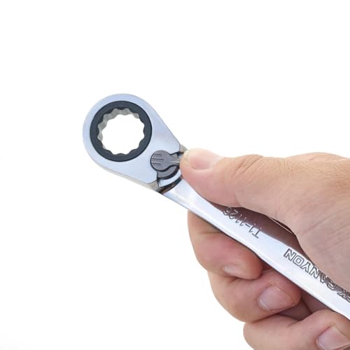 Image of BLACK CANYON 16 mm Ratchet Combination Wrench, 12-Point Box End & Hex Opening, Polished Steel Ratcheting Wrench with SAE & Metric Sizes