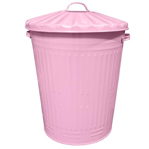 KetoBarrow Large Coloured Metal Dust Bin with Lid Retro Style Metal Bin as a Kitchen Waste Rubbish Recycle Bin 90L - Baby Pink
