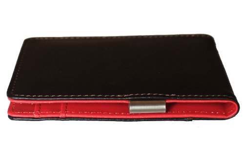 New Red Slim Simple Style Metal Money Clip Leather Wallet ID Credit Card Holder Purse3