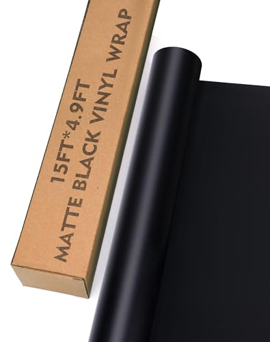Image of Matte Black Car Vinyl Wrap Roll for Cars, 15ft x 4.9ft Vinyl Wrap Film for Cars Body Protection, Scratch Resistance with Air Release Technology (Matte Black)