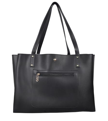 Image of tote bag for women office use - Brown Vegan Leather Tote Bag for Work-Office, Laptop 15-inch Fully Embossed Shoulder Handbag Stylish & Durable