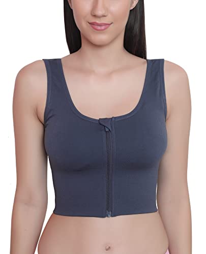Image of GLAMORAS Women Nylon Spandex Padded Non Wired Front Zip High Intensity Workout Sports Bra, Size-M, Blue