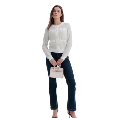 Image of URBAN REVIVO Women's Cardigan Sweaters Open Front Pearl Button Down Long Sleeve Casual Lightweight Knit Trendy Fall Outfits