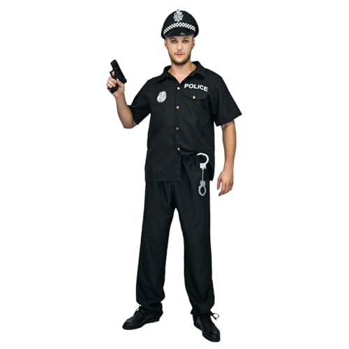 Generisch Disfraz de policía para hombre con pantalones de stripper, uniforme de policía negro con gorro de policía, disfraz de policía, uniforme de policía, uniforme de despedida de soltero, uniforme