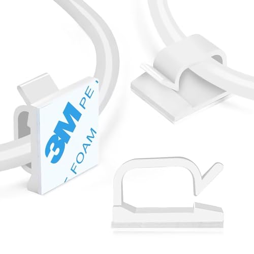 100 Cable Clamps, Wall Wire Brackets, Adhesive Cable Clamps Keep Cables Neat Under desks, Cars, and Computers (WCL-0805 White) miniatura 1
