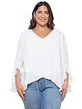 SheIn Women's Plus Flounce Long Sleeve V Neck Blouse Wrap High Low Hem Shirt Top White X-Large Plus