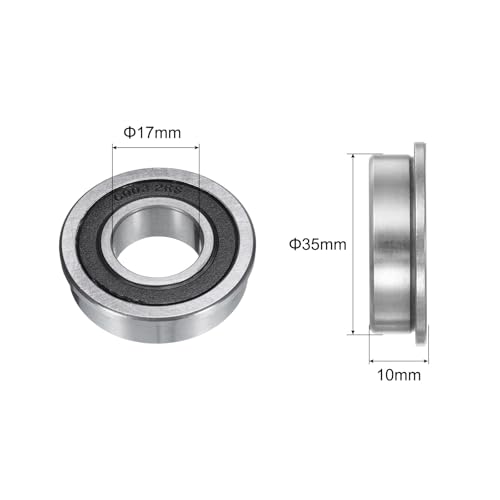 QUARKZMAN 4 Stück F6003-2RS Flanschkugellager 17x35x10mm Doppelt abgedichtetes Chromstahl-Flanschlager