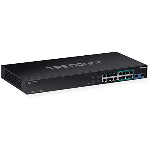 Image of TRENDnet TPE-BG182g, 18-Port Gigabit 470W PoE++ Switch with 8 x 95W PoE++ Ports, 8 x 30W PoE+ Ports, 2 Gigabit SFP Slots,470W PoE Budget, 1U 19 inch Rack Mountable, Black (Renewed)