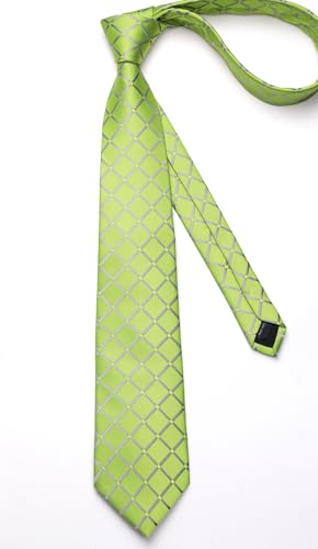 Image of Enlision Ties for Men Plaid Stripe Tie Handkerchief Woven Classic Formal Necktie Pocket Square Clip Set