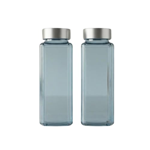 Image of CROCO JAR Wide Mouth Glass Water Bottle with Leak-Proof Airtight Double Layer Stainless Steel Lid for Water, Smoothie, Juices (500ML BLUE SILVER PK2)