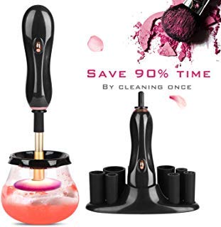 J-ANKKA Makeup Brush Cleaner and Dryer Electronic Spinner, Instantly wash and Dry, 360 Spinner Makeup, 8 Different Sizes of Rubber Holders can fit 95% Makeup Brushes in The Market-Black