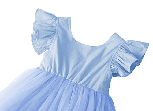 Lyxiof Toddler Baby Girl Tutu Tulle Dress Cotton Linen Ruffle Back Bowknot Princess Party Dresses Grey Blue 80Cm #TOP1