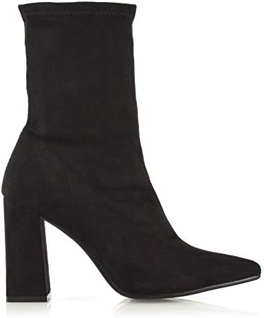 Womens Block Heel Sock Boots Ladies Black Micro Stretchy Pull On High Heeled Ankle Boot Shoes 9 B(M) US | Image 1