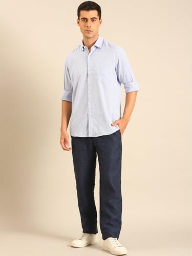 Image of Linen Club Men's Linen Rich Light Checked Contemporary Fit Full Sleeve Casual Shirt