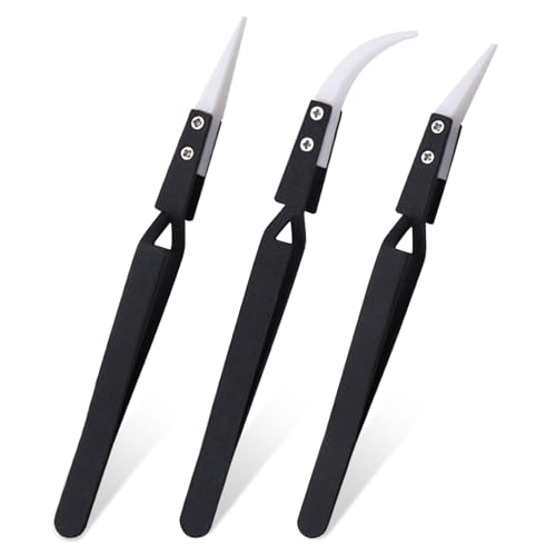 HAPPOW Pinzetten Set, 3 Stück Lötpinzette, Pinzette Elektronik, Kreuzpinzette, Keramik Pinzette Spitz, Hitzebeständigkeit 1300℃, Präzisionspinzette für Elektronikreparaturen, Schmuckherstellung