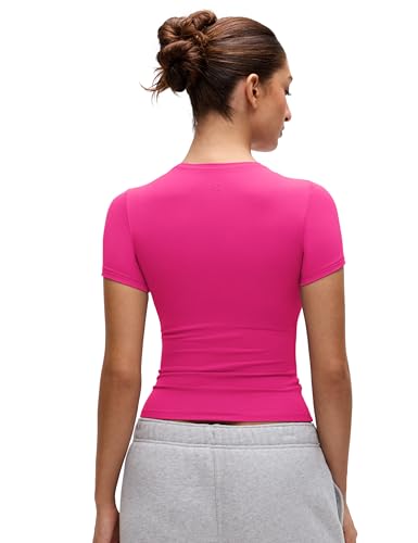Image of CRZ YOGA Softembrace High Neck T-Shirt | Workout, Ultra Soft, Tight Fit, Waist Length, Short Sleeve Tops for Women