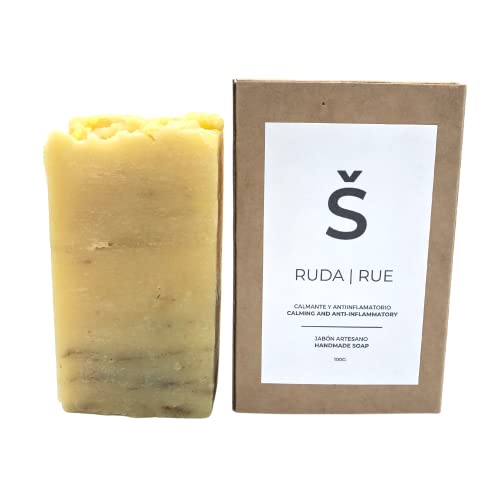 Jabón de Ruda Natural | Jabones para regalar | Jabón de Manos, Cuerpo y Cara Hidratante y Calmante Antiacné | Pastilla Jabón Ecológica Artesanal | Vegano | Sin Aceite de Palma (100 g).