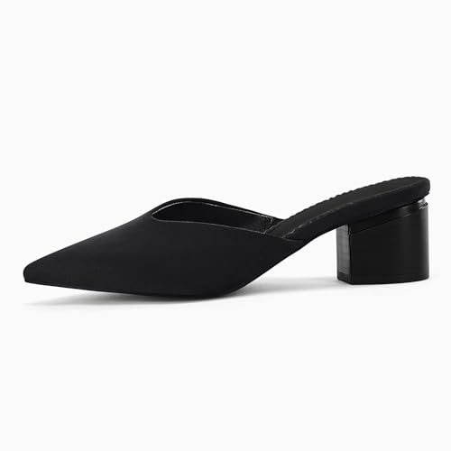 Image of Coutgo Womens Pointed Toe V Cut Mules Chunky Block Heels Slip On Clogs Fashion Office Slides Shoes