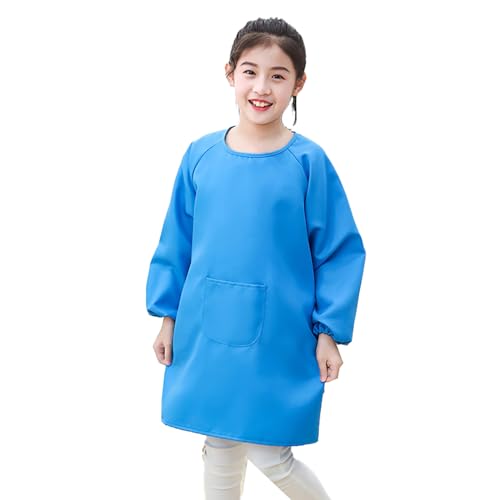 スモック 子供 キッズ 無地 シンプル 女の子 男の子 幼稚園 保育園 お絵描き (青, S(80-100cm))