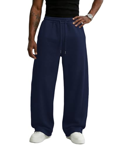Image of Wangdo Men's Baggy Sweatpants Wide Leg Lounge Cotton Jogging Pants Casual Elastic Waist Joggers with Pockets
