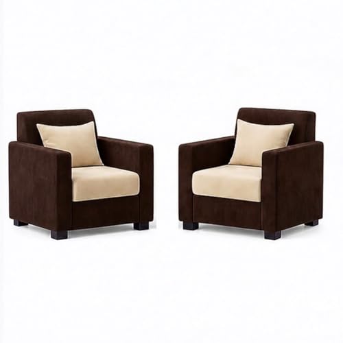 Image of FURNY Lexon 3 Seater + 1 Seater + 1 Seater Fabric Sofa Set (Dark Brown-Cream) with Velvet Finish | Durable Comfort | Ideal for Living Room