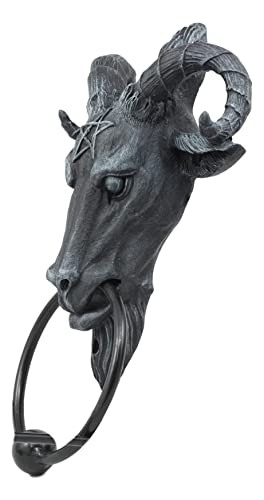 Ebros Faux Stone Satanic Sabbatic Goat Baphomet With Pentagram Head Door Knocker 9.5"Tall Lucifer Satan Occultic Ritual God Baphometh Resin Figurine Prince Of Beasts Goat Of Mendes #TOP5