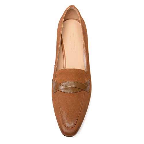 Image of FEMSTEP Women's Loafer Square Toe Slip On Casual Office Matte Leather Chunky Low Heel Formal Shoes 1.5 Inch