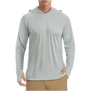 Ewleguzka Men’s UPF 50+ Hoodies Sun Protection Hooded Shirts Ultra Soft Lightweight Long Sleeve Athletic T Shirt Outdoor Running Fishing Sun UV Shirt Quick Dry Breathable Hoodie Tops