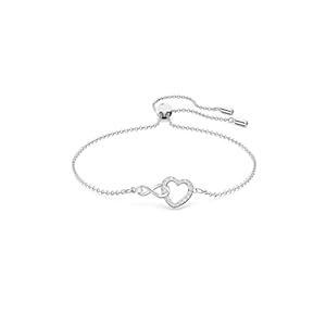 Swarovski Infinity Bracelet, Infinity And Heart, White, Rhodium Plated