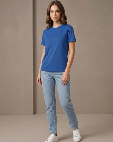 Image of NOBERO 100% Cotton T-Shirts for Women Stylish | Regular Fit | Solid T Shirts for Women 180 GSM Combed Cotton | Crew Neck Half Sleeve