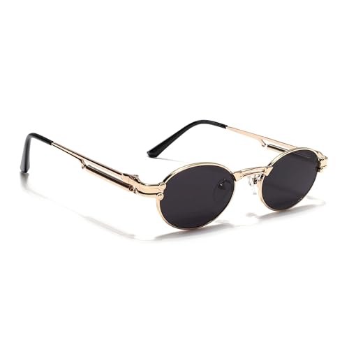 Image of Oval Sunglasses, Gold Metal Frame with Dark Grey Lenses, Steampunk Style