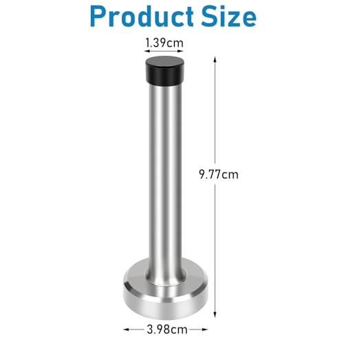 Door Stop, 4 Inch Heavy Duty Door Stoppers Wall Protector, 2 Packs Stainless Steel Doorstop, Indoor Door Stops with Rubber Bumper Tip, Wall Mounted Door Holder (Silver)