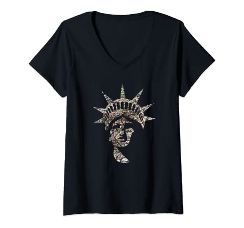Mujer Gráfico de la Estatua de la Libertad Camiseta Cuello V