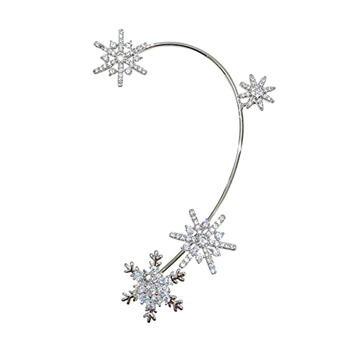 Cubic Zircon Crystal Bow Snowflake Ear Cuff Wrap Crawler Climber Hook Earrings Or Women Girls, Fashion No Piercing Cartilage Earrings Handmade Jewelry For Women Teen Girls, One Size #TOP2