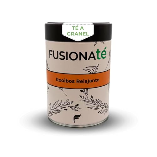 FUSIONATÉ Rooibos Relax a Granel, Lata 150 g de Infusión Natural con Limón, Azahar, Lemongrass, Melisa, Tila, Rosas y Aciano Azul, sin Teína, Calmante y Aromática