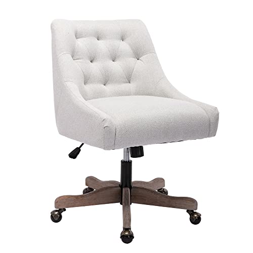 Home Office Chair, Adjustable Upholstered Computer Desk Chair With 360 Degree Swiveling Base, Ergonomic Task Chair Vanity Chair For Office, Living Room, Studying, Beige #TOP4