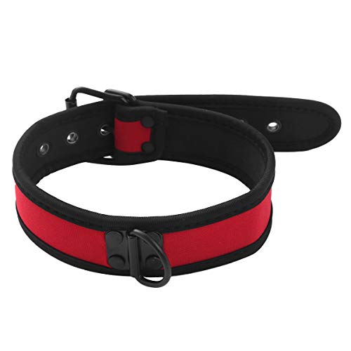 Agoky Weiche Neoprene Halsbänder Choker Kragen Hals Harness mit Metall D-Ring für Haustiere Herren Männer Rot One Size