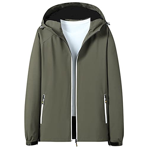 Veste imperméable homme kaki L zippée avec capuche automne hiver